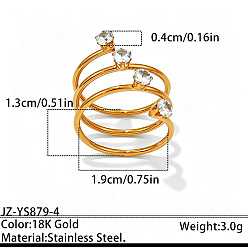 Diamond 304 Stainless Steel Pave Cubic Zirconia Cuff Open Rings, Real 18K Gold Plated, Diamond, 19mm