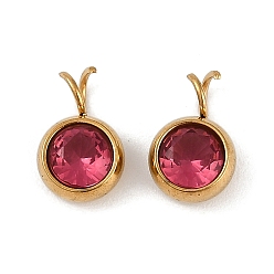 Малиновый Ионное покрытие (ip) 304 подвески из нержавеющей стали с микропаве из кубического циркония, реальный 18 k позолоченный, круглый шарм, малиновый, 10.5x6.5x4 мм, отверстие : 2.5 мм