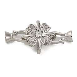 Платина Латунное микропейв, прозрачный кубический цирконий, складные застежки, без свинца и без кадмия, цветок, платина, 36 мм