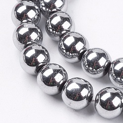 Platinum Plated Non-magnetic Synthetic Hematite Beads Strands, Grade A, Round, Platinum Plated, 8mm, Hole: 1mm, about 50~52pcs/strand