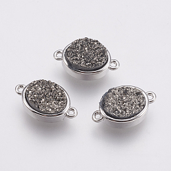 Серый Коннекторы из смолы druzy, с латунной фурнитурой , овальные, серые, 9x14x5 мм, отверстие : 1 мм
