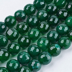Темно-Зеленый Естественно агат круглых бусин прядь, окрашенные, граненые, темно-зеленый, 10 мм, отверстие : 1 мм, около 38 шт / нитка, 14.56 дюйм