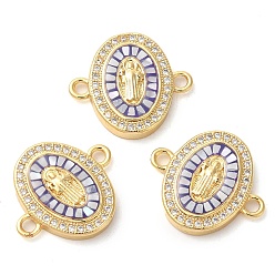 Настоящее золото 18K Покрытие стойки латунь микро-паве прозрачный кубический цирконий овал с подвесками в виде звеньев Девы Марии, с ракушкой и эмалью, долговечный, без свинца и без кадмия, реальный 18 k позолоченный, 17x19x3 мм, отверстие : 2 мм