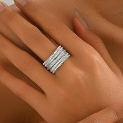 Серебро Кольца для женщин с микропаве из латуни и кубическими цирконами, серебряные, размер США 7 (17.3 мм)