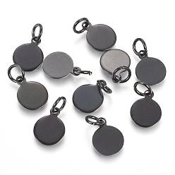 Черный 304 прелести нержавеющей стали, штамповка пустой метки, с прыжковых колец, плоско-круглые, ионное покрытие (ip), электрофорез черный, 10.5x8x0.8 мм, отверстие : 3.5 мм