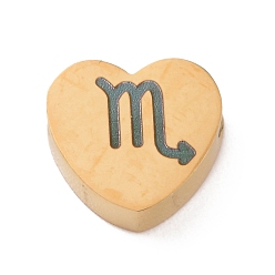 Скорпион 304 из нержавеющей стали бусы, сердце с рисунком созвездия, золотые, Скорпион, 7.5x8x3 мм, отверстие : 2 мм