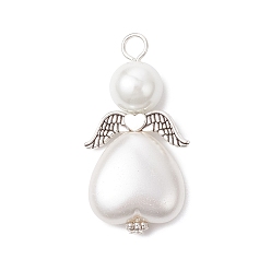 Белый 50шт. подвески из искусственного жемчуга и стеклянного жемчуга из АБС-пластика, ангельское очарование, с петлей из античного серебряного сплава и платинового железа, белые, 37x20x10 мм, отверстие : 3.5 мм
