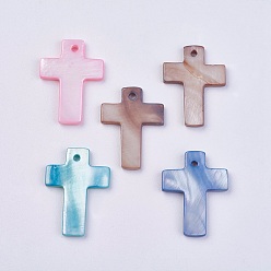 Mixed Color Shell Pendants, Dyed, Cross, Mixed Color, 22~23x17~19x2mm, Hole: 1.5mm