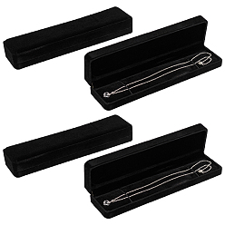 Черный Бархат ожерелье коробки, шкатулки, прямоугольные, чёрные, 21.8x5x3 см, 4 шт / пакет