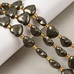 Пирит Природного пирита бисер нитей, с бисером, сердце, 12~13x12.5x6 мм, отверстие : 1 мм, около 13 шт / нитка, 8.07'' (20.5 см)