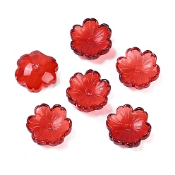 Красный Прозрачные колпачки для стеклянных шариков с аэрозольной краской, цветок, красные, 14x14x5 мм, отверстие : 1.5 мм