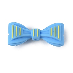 Bowknot Силиконовые бусины на день отца, фокусные бусы, синие, бантом, 13.5x32x12 мм, отверстие : 2.5 мм