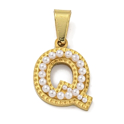 Letter Q Ионное покрытие (ip) 304 подвески из нержавеющей стали, с ABS имитации жемчуга, Буква Q, 17x13x3 мм, отверстие : 6x3 мм