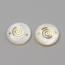 Золотой Соединители звеньев пресноводной раковины, плоский круглый и вихревой, золотые, 16x4 мм, отверстие : 1.1~1.5 мм