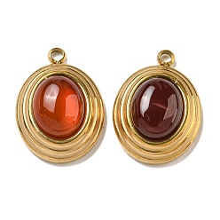 Красный Агат Подвески из натурального сердолика (окрашенные и нагретые), 304 из нержавеющей стали овальные амулеты, золотые, 19x14x7 мм, отверстие : 1.8 мм