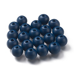 Marine Blue Painted Natural Wood Beads, Round, Marine Blue, 16mm, Hole: 4mm