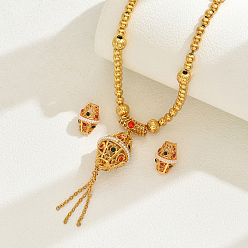 Золотой Комплекты из винтажного сплава в стиле бохо с серьгами и ожерельями, украшенными разноцветными стразами и кисточками, золотые