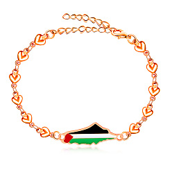 Розовое Золото Карта Палестины 304 Браслеты из нержавеющей стали с эмалированными звеньями, браслеты-цепочки в форме сердца для женщин, розовое золото , 7.09 дюйм (18 см)