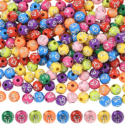 (52) Непрозрачная лаванда 500 акриловые бусины с покрытием, серебристого металла, обвитыми, круглые с крестом, разноцветные, 8 мм, отверстие : 2 мм