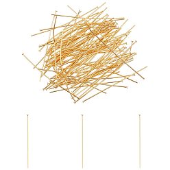 Golden 304 Stainless Steel Flat Head Pins, with Bead Container, Golden, 50x1.7x0.7mm, about 100pcs/box