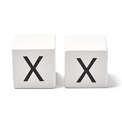 Letter X Древесина европейского бисера, бусины с большим отверстием, куб с письмом, Письмо X, 30.5x30.5x29.5~30.5 мм, отверстие : 5 мм