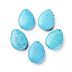 Deep Sky Blue Natural Howlite Pendants, Dyed, Teardrop, Deep Sky Blue, 35x25x9mm, Hole: 1mm