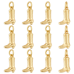 Настоящее золото 18K 12 шт. Латунные подвески, с целью перехода в кольце, ботинок, реальный 18 k позолоченный, 13x9x3.5 мм, отверстие : 3 мм