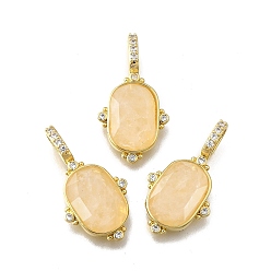 Желтый Кварц Подвески из натурального желтого кварца ограненные овальные, латунные микропаве прозрачные кубические циркониевые подвески, реальный 18 k позолоченный, 24x13x5 мм, отверстие : 3x5.5 мм