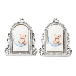 Белый Навахо Подвески из эпоксидной смолы, Рамка в форме арки с подвеской в виде луны и плюшевого мишки., платина, навахо белый, 23.5x19.5x3.5 мм, отверстие : 1.2 мм