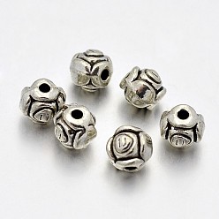 Argent Antique Perle d'espacement rose de fleur d'alliage de style tibétain, sans plomb et sans cadmium et sans nickel, argent antique, 5x5mm, Trou: 1mm