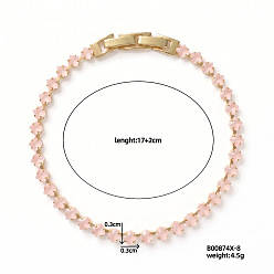 Pink Европейские латунные теннисные браслеты с инкрустацией кубическим цирконием в форме ромба для женщин, реальный 18 k позолоченный, розовые, 6.69 дюйм (17 см)