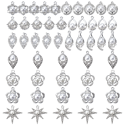 Mixed Shapes 50Pcs 10 Styles Alloy Crystal Rhinestone Pendants, with ABS Plastic Imitation Pearl Bead, Mixed Shapes, 19~28x13.5~29.5x7.5~9mm, Hole: 1.8~2.5mm, 5pcs/style