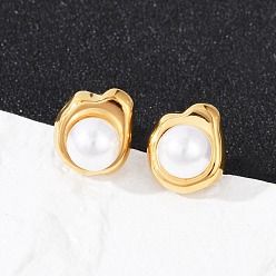 Круглые 304 из нержавеющей стали серьги, с натуральными раковинами, ионное покрытие (ip), реальный 14 k позолоченный, круглые, 12.5x11 мм