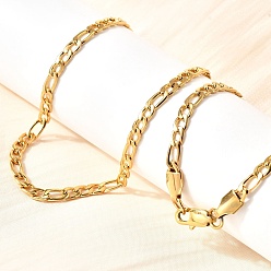 Настоящее золото 22K 3.8мм 304 ожерелья из нержавеющей стали в виде цепочки Фигаро для женщин, вакуумное покрытие pvd, реальный 22 k позолоченный, 21.65 дюйм (55 см)