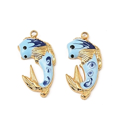 Светло-Голубой 304 нержавеющей стальной эмали подвески, очарование рыбы, ионное покрытие (ip), реальный 18 k позолоченный, Небесно-голубой, 22x10x2.5 мм, отверстие : 1.5 мм