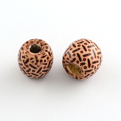 Indian Red Barrel Printed Natural Wood Large Hole Beads, Indian Red, 16~17x15~16mm, Hole: 6~7mm, about 665pcs/1000g