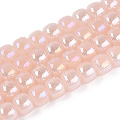 Pink Гальванические стекляныне бусины, имитация нефрита, колонка, с покрытием AB цвета, розовые, 10x8 мм, отверстие : 1~1.5 мм, около 47~53 шт / нитка, 14.76~16.73 дюйм (37.5~42.5 см)