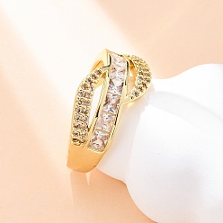 Настоящее золото 18K Кольца из латуни с микропаве из прозрачных кубических цирконий для женщин, Sqaure, стойки покрытие, без кадмия и без свинца, долговечный, реальный 18 k позолоченный, 11.5 мм, внутренний диаметр: 17 мм