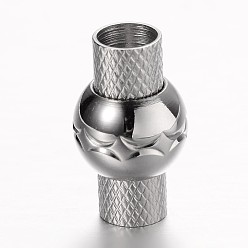 Stainless Steel Color Tarnish Resistant Column 304 Stainless Steel Magnetic Clasps with Glue-in Ends, Stainless Steel Color, 20x11.5mm, Hole: 6mm