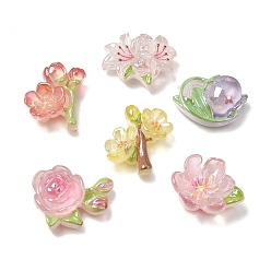 Color mezclado Cabujones de resina transparente chapados, flor, color mezclado, 20~26x19~25x7~10 mm