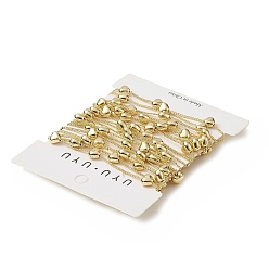 Gold Rack Plating Brass Curb Chains, with Plastic Heart Beaded, Soldered, with Card Paper, Gold, 8x6x4mm