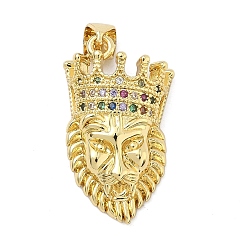 Настоящее золото 16K Латунные микро-паве красочные кубические циркониевые подвески, очарование льва, реальный 16 k позолоченный, 24x14x6 мм, отверстие : 4x3.5 мм