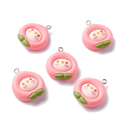 Pink Opaque Resin Pendants, with Platinum Tone Iron Loop, Cartoon Style, Peach, Pink, 26.5x22x7~7.5mm, Hole: 1.5mm