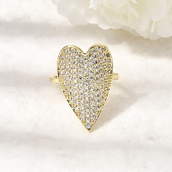 Настоящее золото 18K Латунные микропаве кубические цирконии манжеты открытые кольца для женщин, сердце, стойки покрытие, долговечный, без свинца и без кадмия, реальный 18 k позолоченный, 26 мм, внутренний диаметр: 18 мм