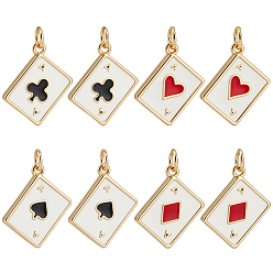 Mixed Shapes 8 шт 4 стили латунные эмалевые подвески, с целью перехода в кольце, без кадмия и без свинца, долговечный, стойки покрытие, прелести игральных карт, реальный 18 k позолоченный, разнообразные, 15x12.5x2 мм, отверстие : 3 мм, 2 шт / стиль