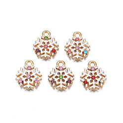 Белый Подвески из эмали из сплава с рождественской стойкой, со стразами, без кадмия, без никеля и без свинца, золотой свет, снежинка, белые, 15.5x13x2.5 мм, отверстие : 1.6 мм
