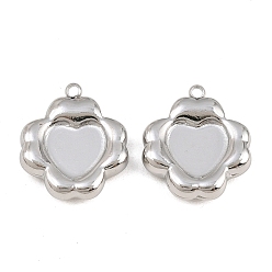 Stainless Steel Color 304 Stainless Steel Pendant Cabochon Settings, Flower Charms, Stainless Steel Color, 21.5x18.5x5mm, Hole: 1.8mm, Tray Size: 10.5x10.5mm