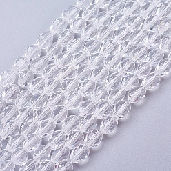 Clear Glass Beads Strands, Faceted, Drop, Clear, 7.5~8x6mm, Hole: 1.5mm, about 66~68pcs/strand, 15.7 inch