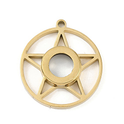 Настоящее золото 18K Ионное покрытие (IP) 304 подвески-медальоны из нержавеющей стали, со стеклом, плоский круглый с шармом в виде звезды, реальный 18 k позолоченный, 32.5x30x5.7 мм, отверстие : 2.2 мм