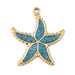 Настоящее золото 18K 304 Подвески из нержавеющей стали с эмалью и блестками, прелести морская звезда, вакуумное покрытие pvd, реальный 18 k позолоченный, 23.5x21.56x2 мм, отверстие : 1.4 мм